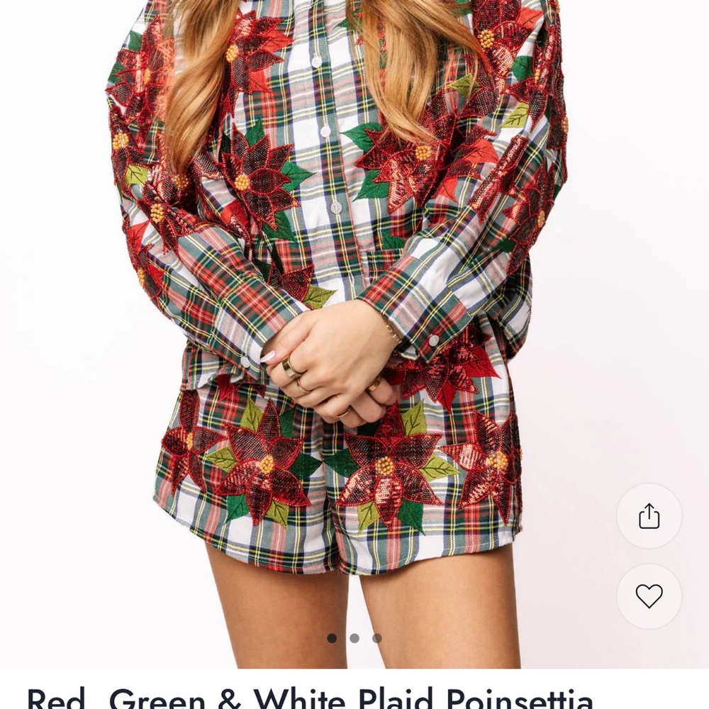 QUEEN OF SPARKLES Red and Green Plaid Shorts - Picture 2 of 2